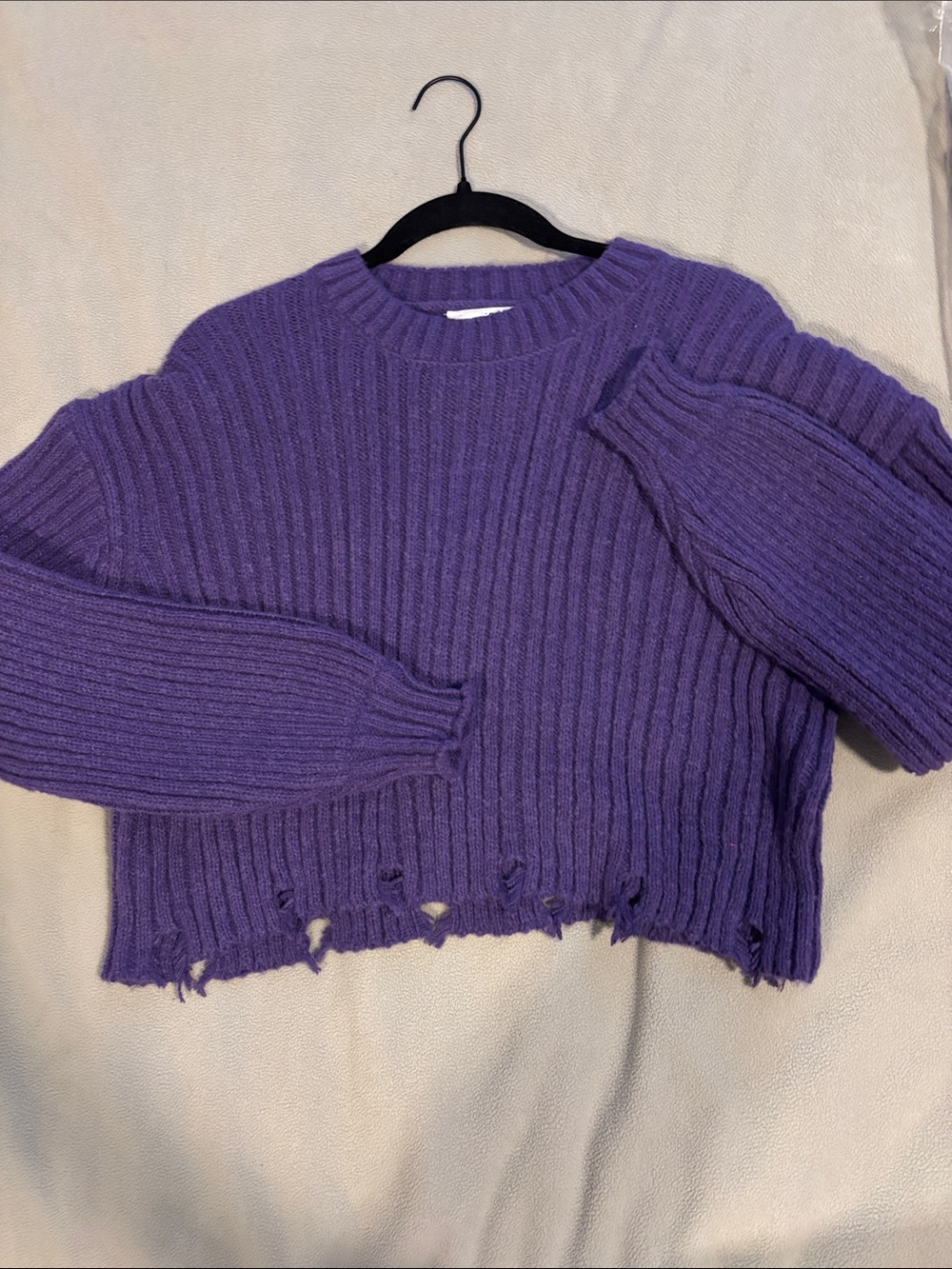 Double Zero Violet Ribbed Distressed Crewneck Sweater